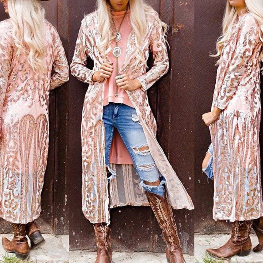 Rose gold sequin duster